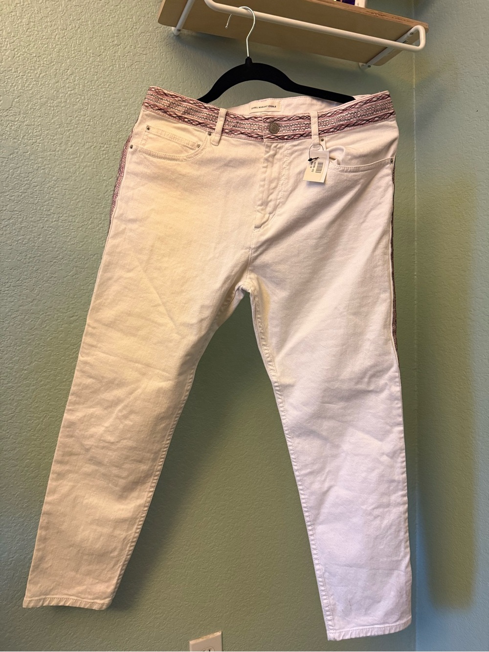 Isabel Marant Etoile White Embroidered Monroe mid rise Crop Jeans 38